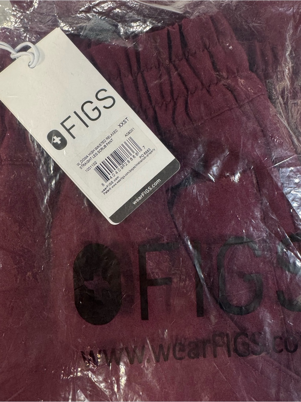FIGS Dowa High-Rise Straight-Leg Burgundy Scrub Pants